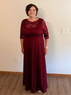 Kiyonna Mother of the Groom Burgundy Lace Maxi Dress